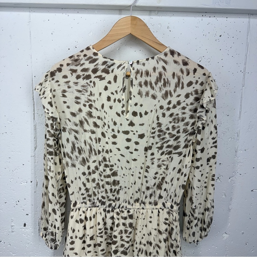 Rails Size Small Ora Puma Chiffon Ivory Beige Brown Animal Print Mini Dress - Picture 9 of 15